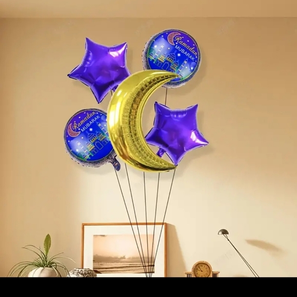 NWT 5 pieces Eid Ramadan balloon set/ crescent and star Balloon set/ Eid decor - Picture 5 of 10